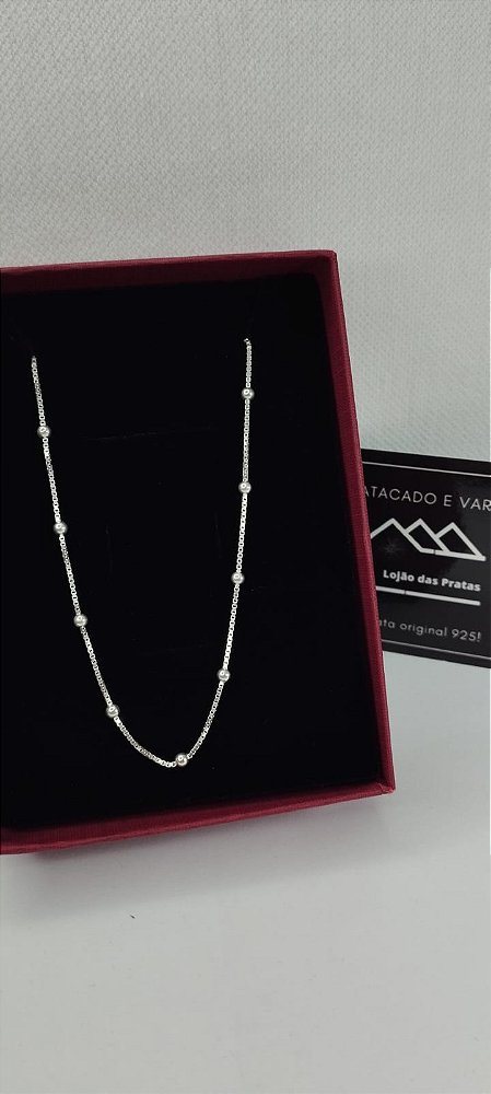 *Corrente Veneziana 45cm com Bolinhas em prata 925*