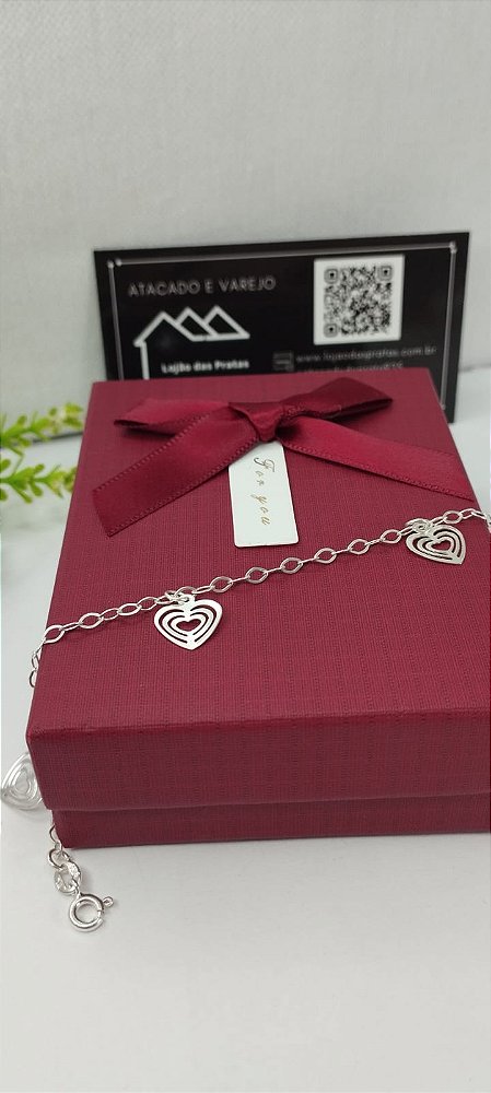 *Pulseira coração vazado 18cm em prata 925*