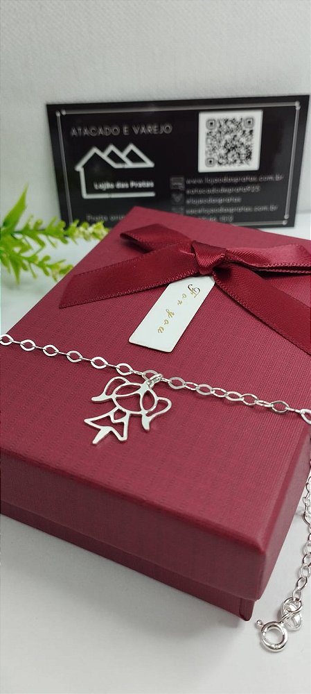 *Pulseira feminina 18cm com pingente menina vazada em prata 925*