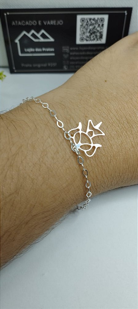 *Pulseira feminina 18cm com pingente menina vazada em prata 925*