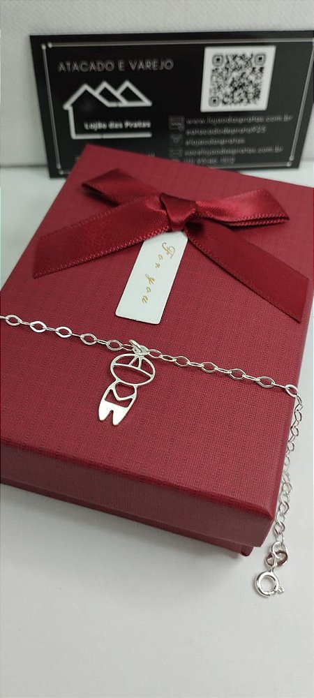 *Pulseira feminina 18cm com pingente menino vazada em prata 925*