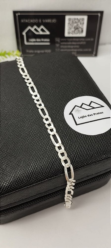 *Pulseira fígaro 3x1 - 20cm x 4mm em Prata 925*