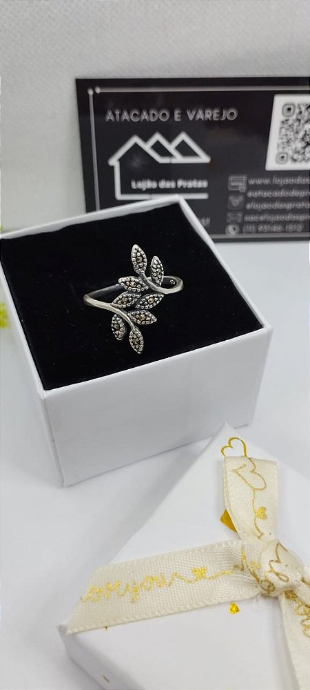 *Anel Folhas Zircônia Marcassita em prata 925*