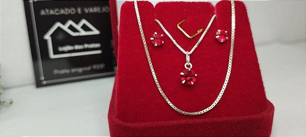 Conjunto Corrente / Pingente / Brincos e Pulseira em prata 925