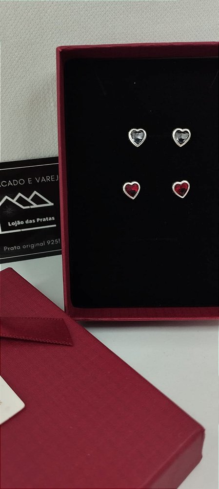 *Brinco Coração com pedra de zircônia em prata 925*