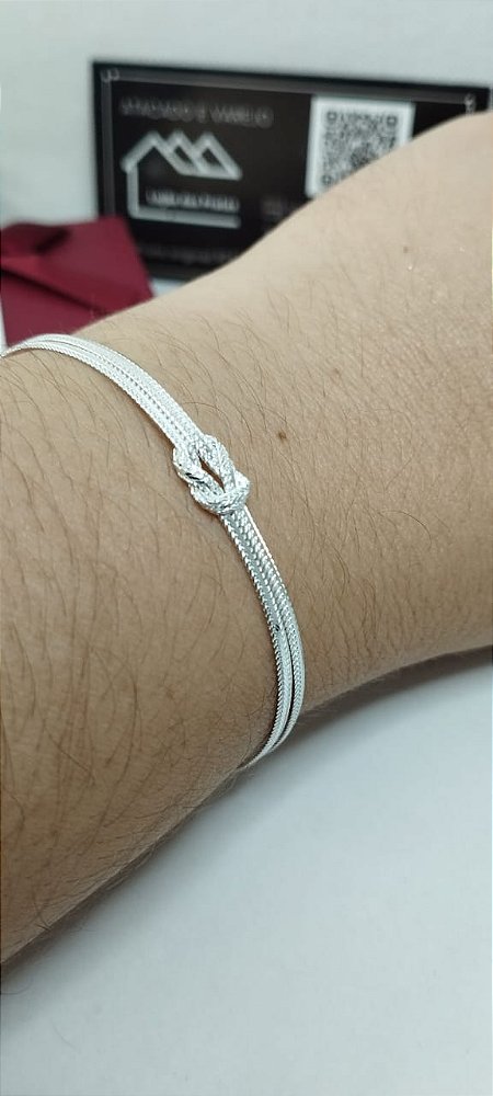 *Pulseira de fios transada com detalhe central 18cm em prata 925*