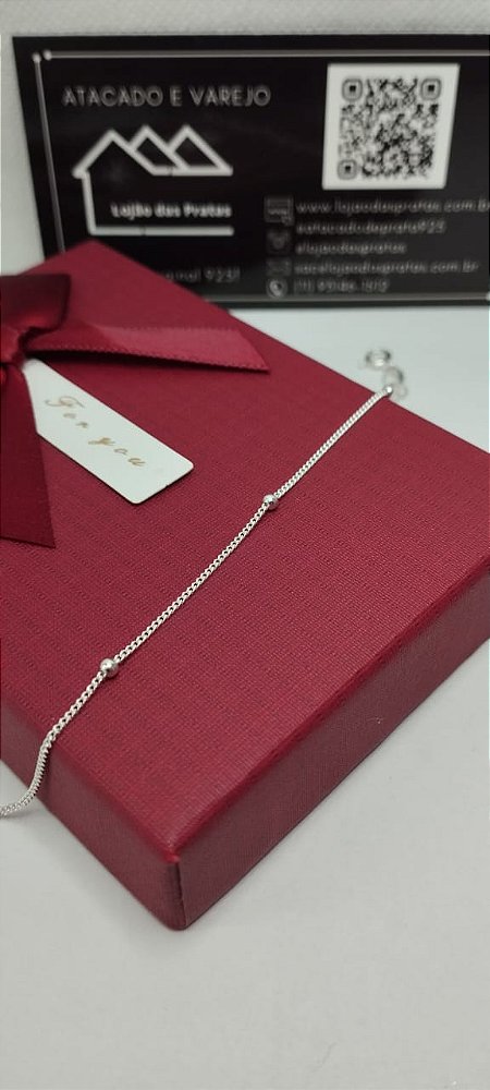 *Pulseira com Bolinha Fio Grumet 19cm x 3,0mm em prata 925*