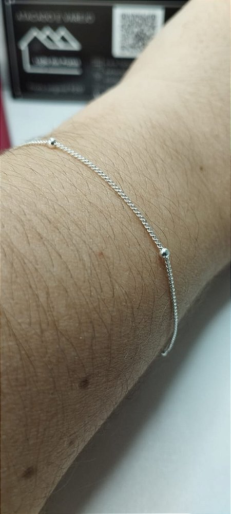 *Pulseira com Bolinha Fio Grumet 19cm x 3,0mm em prata 925*
