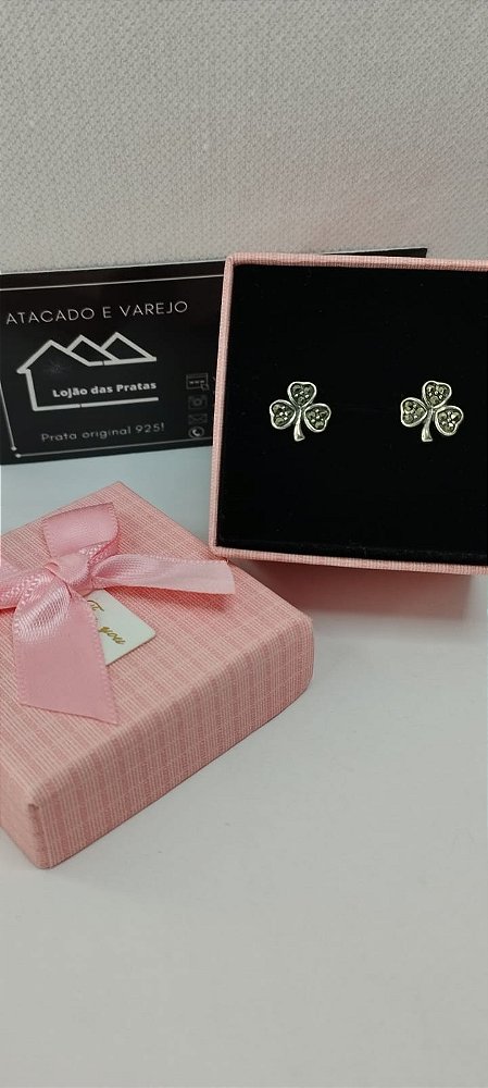 *Brinco Trevo com Marcassita em prata 925*