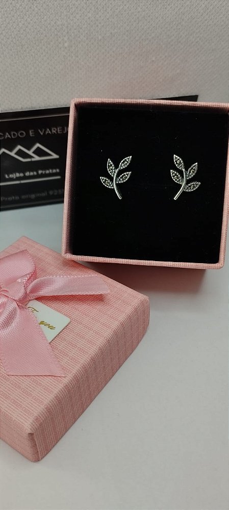 *Brinco Folhas com Marcassita em prata 925*