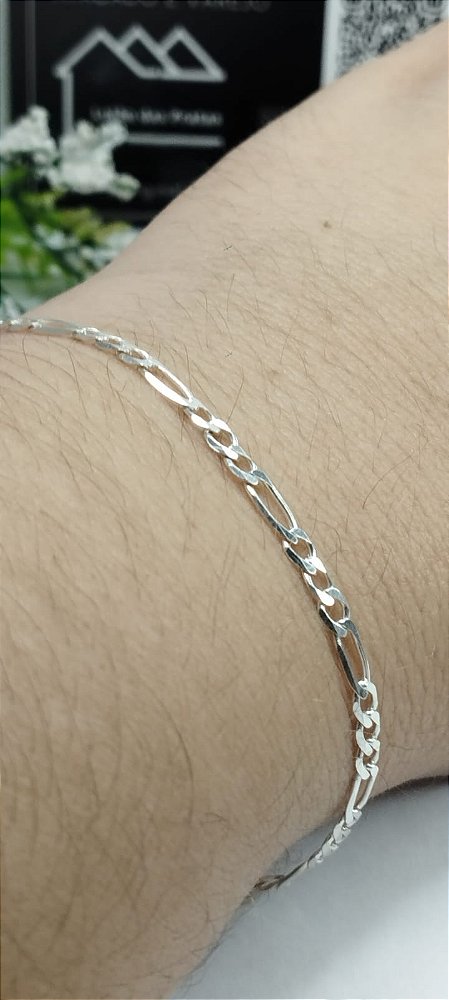 *Pulseira fígaro 3x1 - 4mm x 21cm em Prata 925*