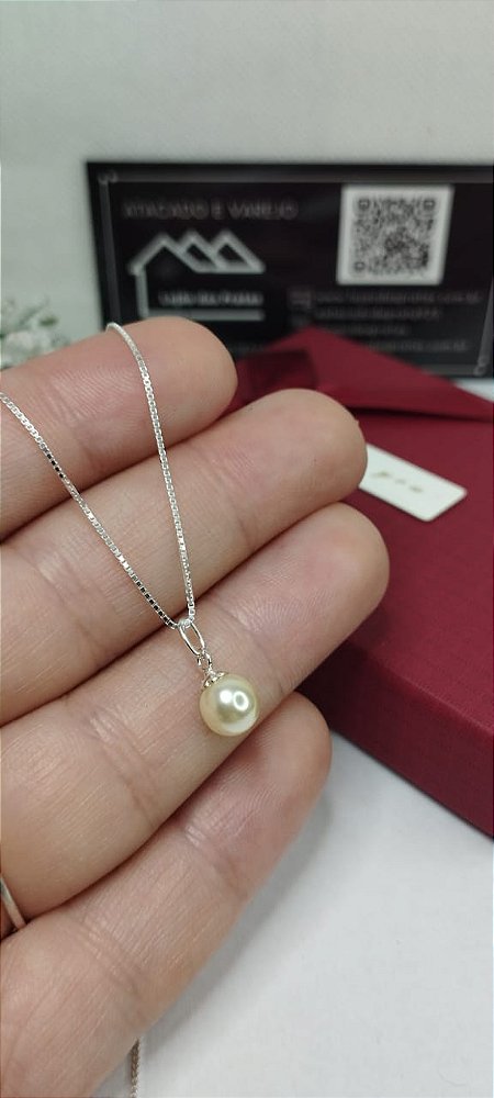 *Corrente Veneziana 45cm com Pingente Pérola em prata 925*