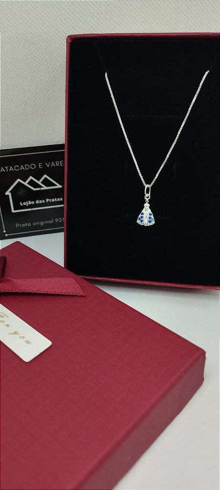 *Corrente Veneziana 45cm com Pingente Nossa Senhora Aparecida em prata 925*