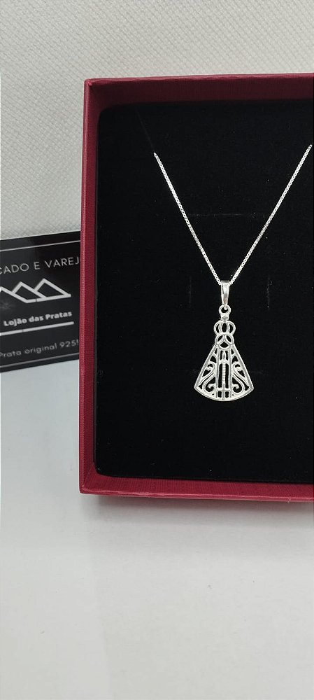 *Conjunto Corrente Veneziana 45cm com Pingente Nossa Senhora Apaecida em prata 925*
