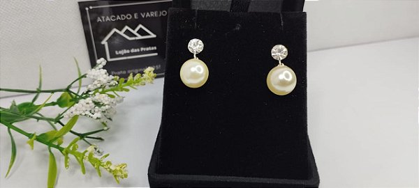*Brinco Pérola com Pedra em prata 925*