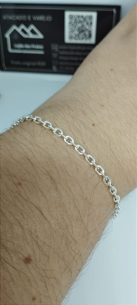 *Pulseira Cadeado Fio Grosso 21cm x 0,3mm em Prata 925*