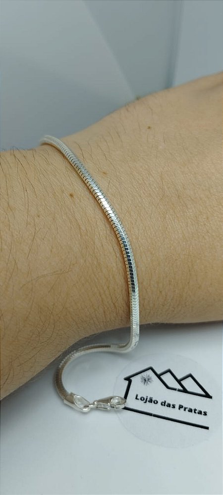 *Pulseira Lacraia - Rabo de Rato Fio Quadrado 18cm x 3mm em prata 925*