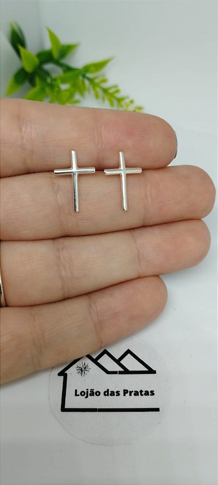 *Brinco cruz fio liso em prata 925*