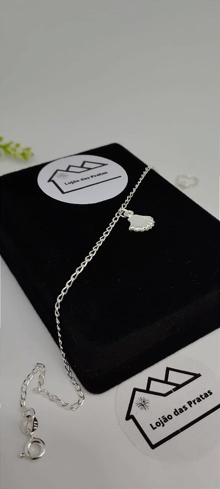 *Tornozeleira com pingente concha 25cm em prata 925*