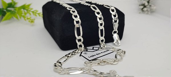 *Conjunto Corrente masculina 3x1 - 70cm x 0,5mm e Pulseira 21cm x 0,5mm em prata 925*