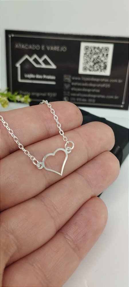 *Pulseira com Coração vazado central em prata 925*