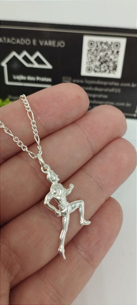 *Corrente fina masculina Fígaro 3x1 - 0,1mm x 70cm com Pingente Corrida em prata 925*