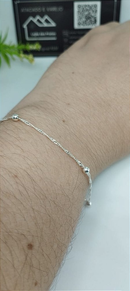 *Pulseira com Bolinha Fio Torcido 19cm x 2,0mm em prata 925*