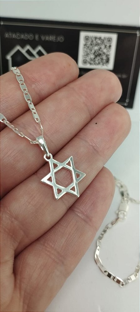 *Corrente masculina piatrine - 0,21mm x 70cm com Estrela de Davi em prata 925*