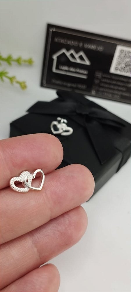 *Brinco Coração Duplo em prata 925*