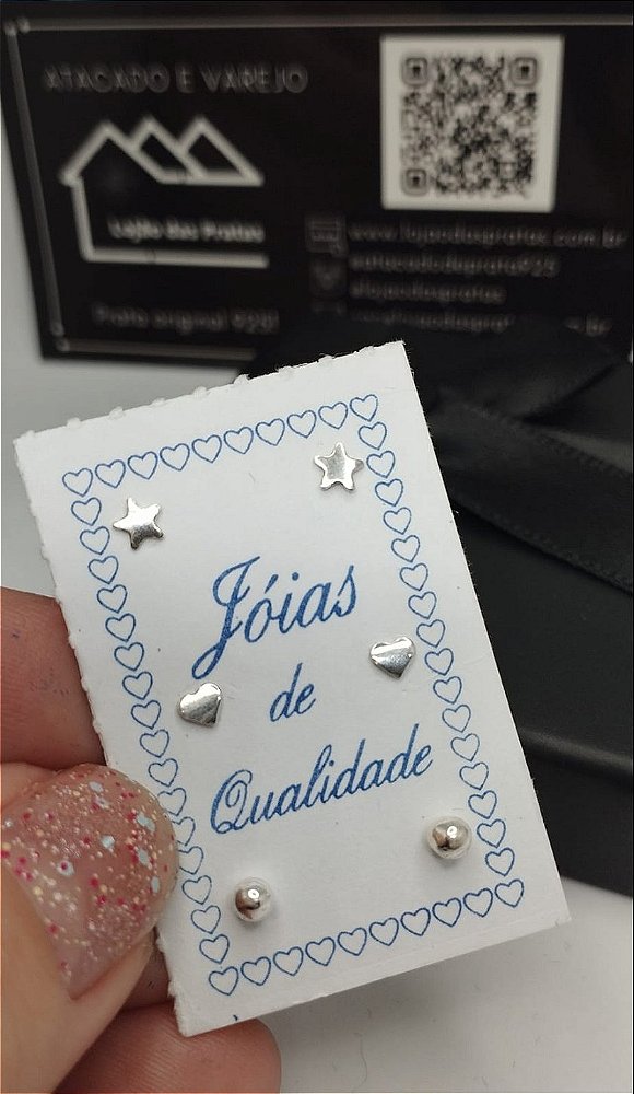 Trio de mini brincos em prata 925 - Adulto e Infantil