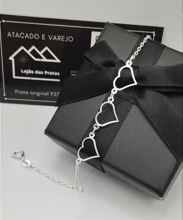 Pulseira com Trio de Corações em prata 925