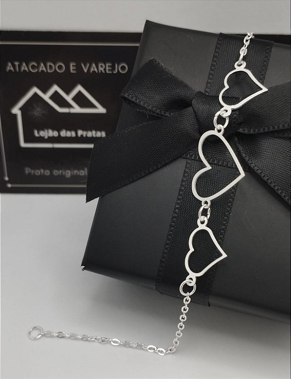 Pulseira Trio de Corações em prata 925 *Atacao de Varejo*