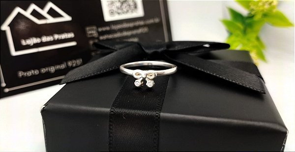 Anel Infantil Laço Central com pedras em Prata 925 *Atacado e Varejo*