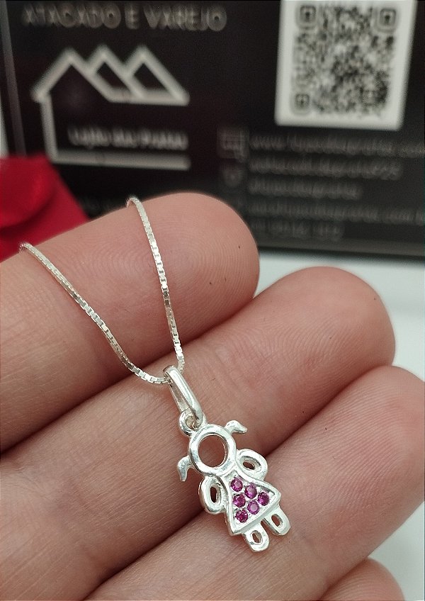 Corrente Veneziana e Pingente menina em prata 925