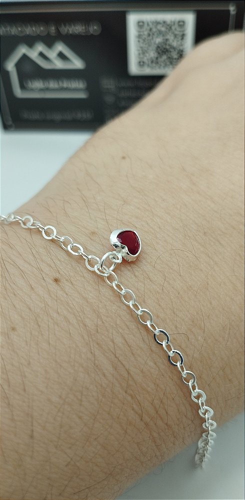 Pulseira Prata 925 com Coração de Zircônia