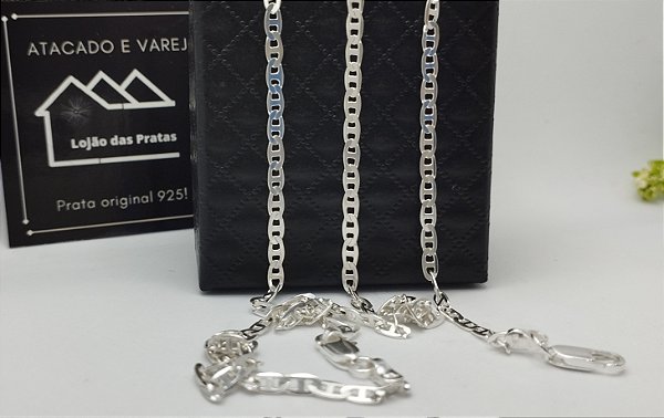Conjunto Corrente + Pulseira Piastrine “Tampa de Latinha” 60cm x 3mm em Prata 925 – Brilho Intenso e Estilo Moderno