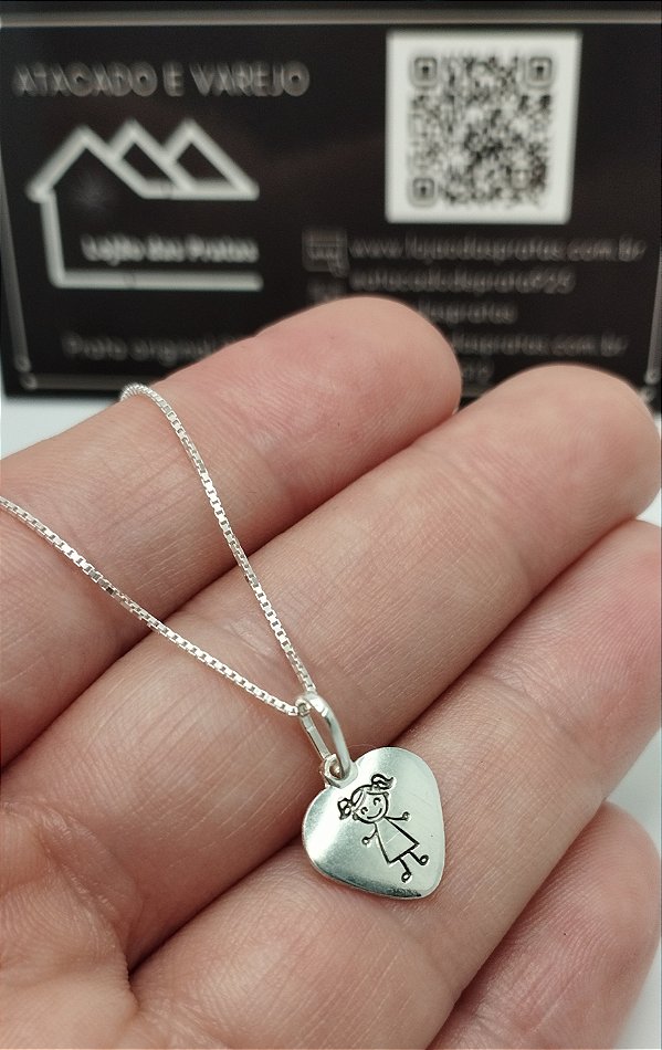 Conjunto Colar + Pingente Coração com Menininha em Prata 925 – Amor e Significado