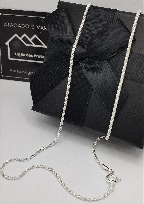Corrente + Pulseira Pipoca 45 cm em Prata 925