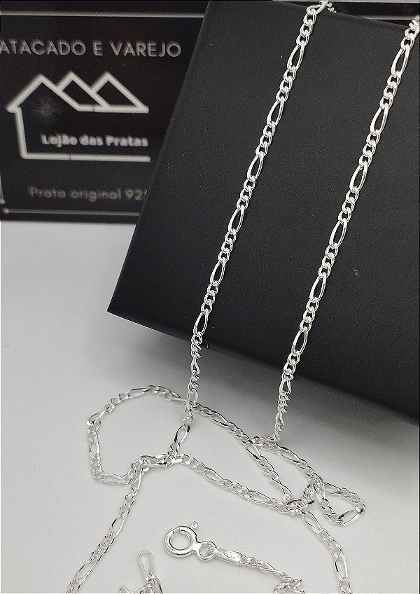 Corrente fina masculina Fígaro 3x1 - 70cm x 0,1cm em prata 925