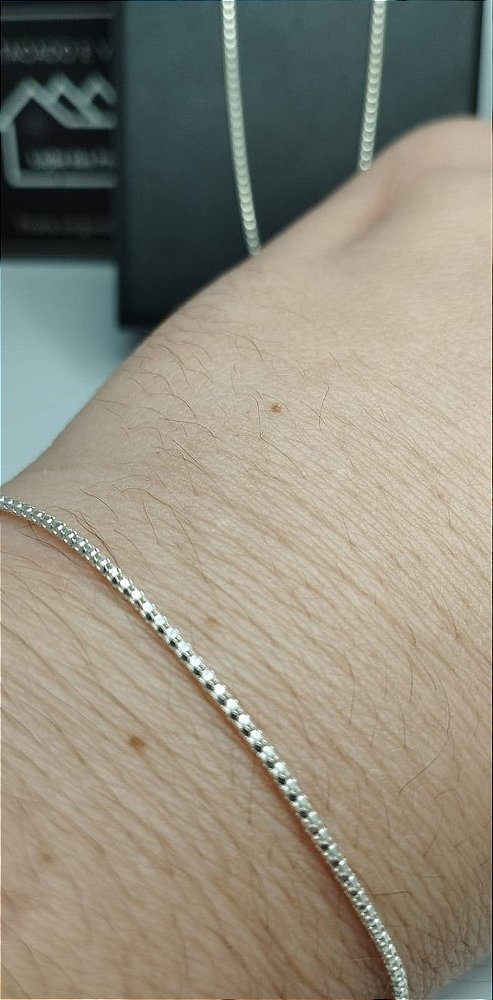 Corrente + Pulseira Pipoca 45 cm em Prata 925