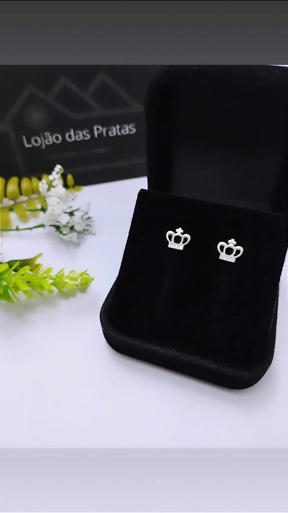 *Brinco Coroa com micros pedras zircônias em Prata 925*