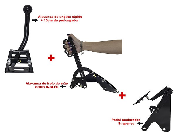 Alavanca de engate + Alavanca de freio SOCO INGLES + Pedal acelerador SUSPENSO