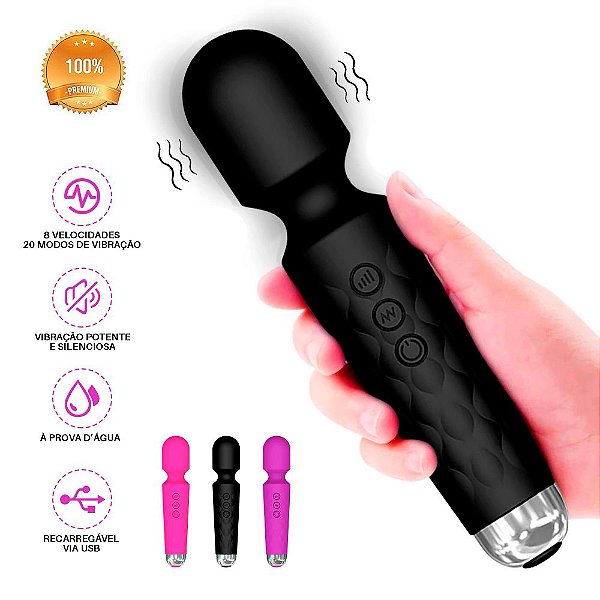 Vibrador Varinha Mágica Em Silicone Flexível 20 Modos de Vibração