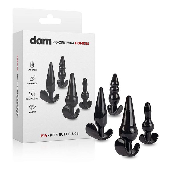 Kit Plug Anal Silicone Macio 4 Tamanhos DOM P14 Adão & Eva