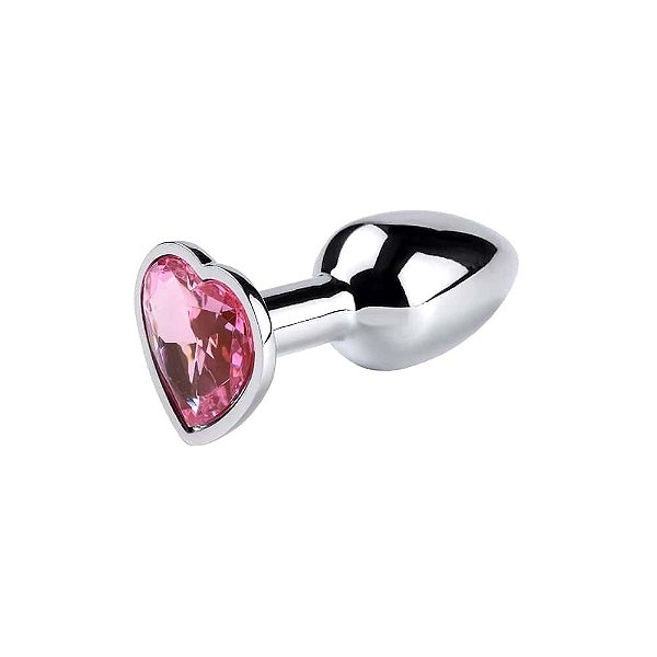 Plug Anal De Metal Tamanho M Com Pedra de Cristal Rosa Formato de Coração