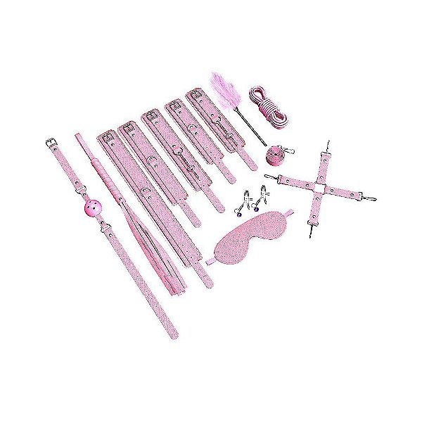 Kit Completo BDSM Com 10 Acessórios Acabamento em Pelúcia Rosa