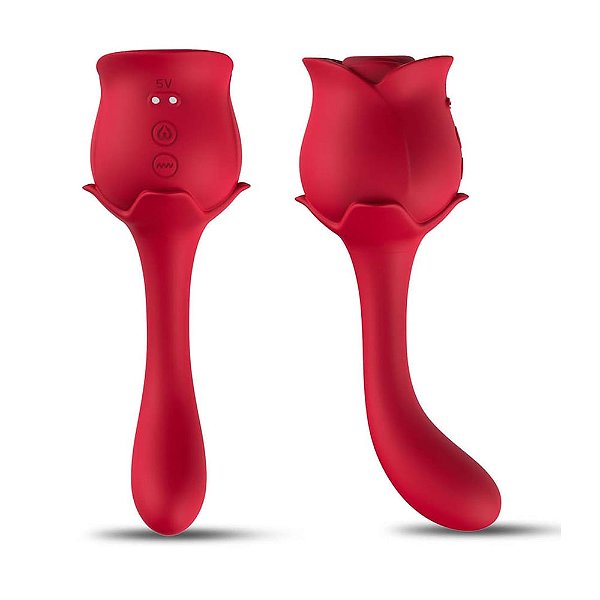 Vibrador Duplo Com Pulsação Formato de Rosa Recarregável