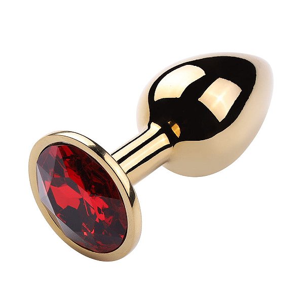 Plug Anal de Metal Médio Dourado com Cristal Vermelho