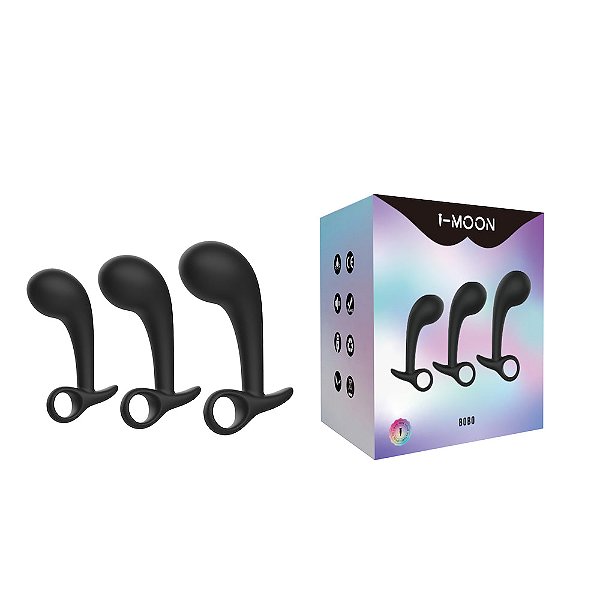 Kit 3 Plugs Anais em Silicone Macio com Anel de Segurança P, M e G
