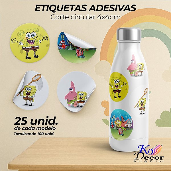 Etiquetas Adesivas Desenho Infantil Bob Esponja 4x4cm